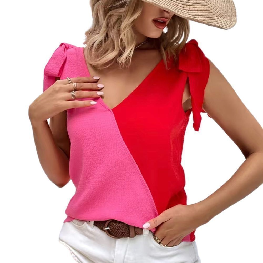 New! Red and Pink Shoulder Tie Top Sz XXL